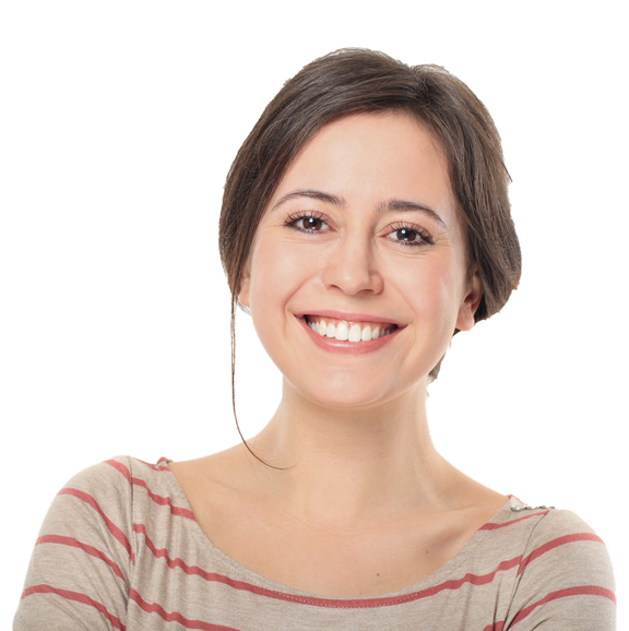 A middle aged woman is smiling