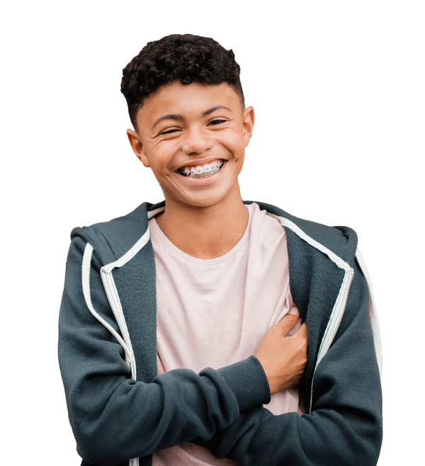 A boy is joyfully smiling