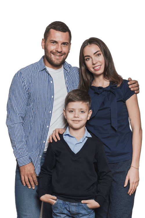 Happy family of three is smiling