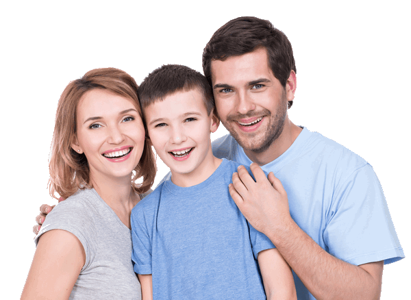 Happy family of three people is smiling